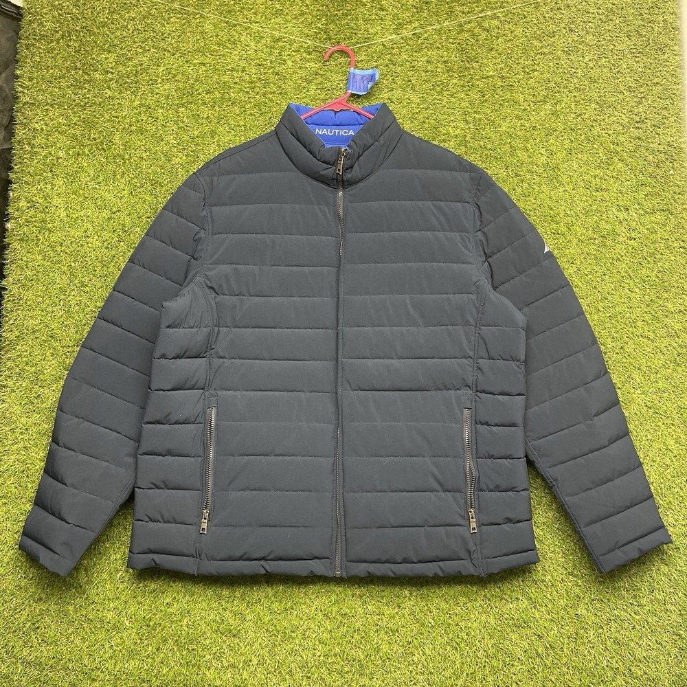Nautica Reversible Jacket Mens 2XL Outdoor Puffer Zip Up Hiking Travel Blue